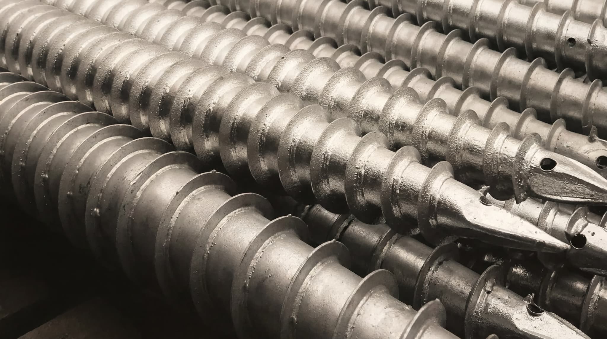 Galvanized steel nSoil ground screws, close up